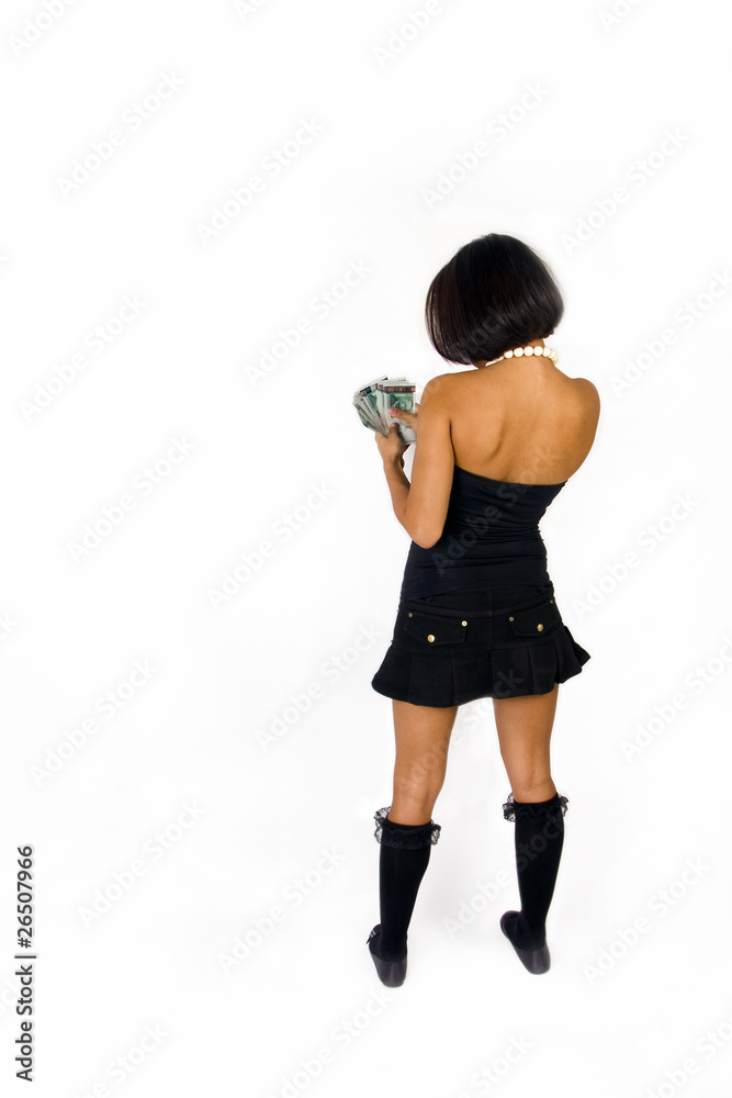 Prostitute girl counting money Prostitute girl counting money