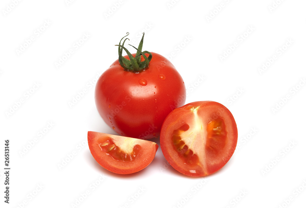 Red Tomatoes and slice on a white background Red Tomatoes and slice on a white background