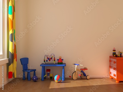 Child room with blue table.