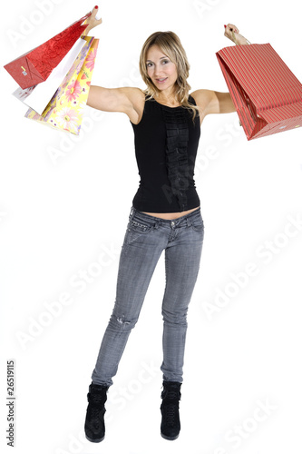 sexy blond woman with shopping bags