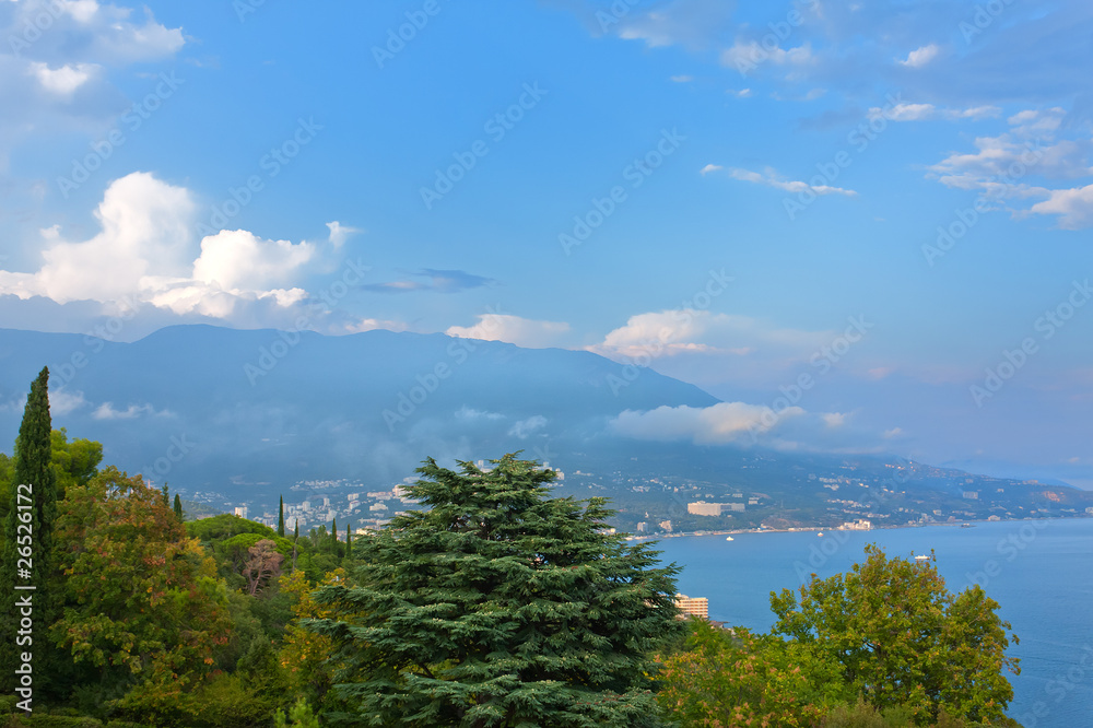 Landscape with sea and mountains. View on Yalta (Ukraine)
