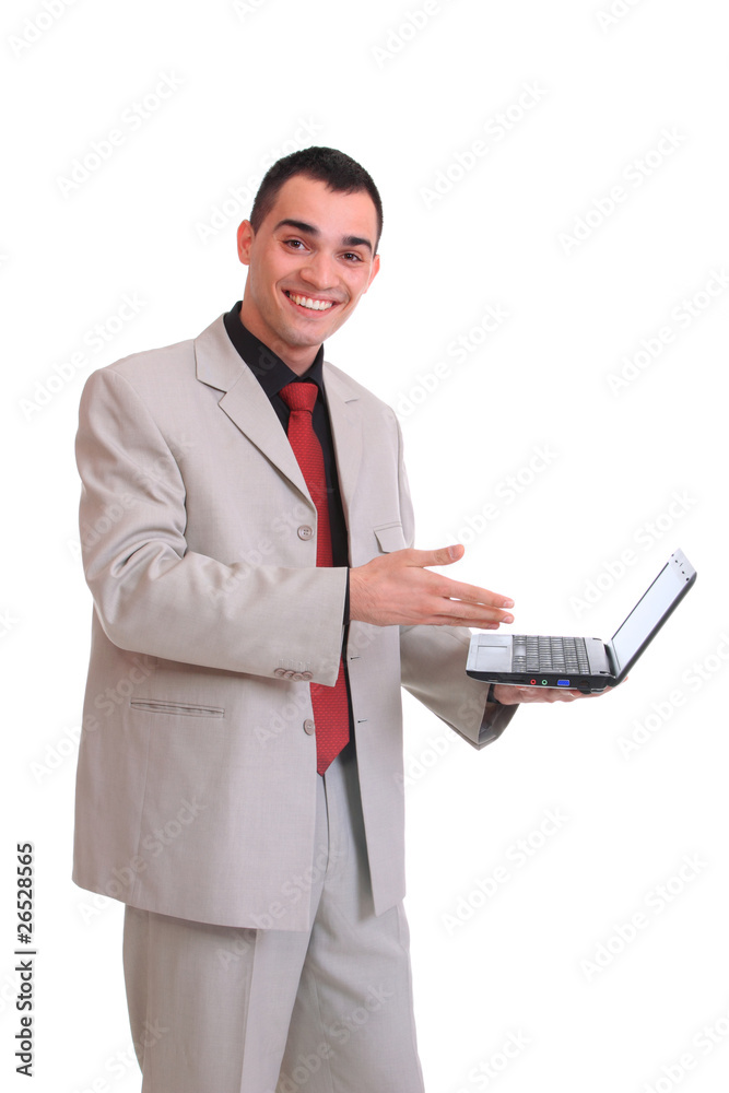young business man standing with laptop young business man standing with laptop
