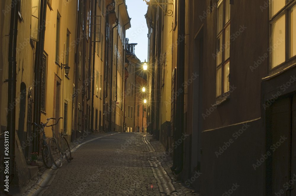 Stockholm Old Town alley by night