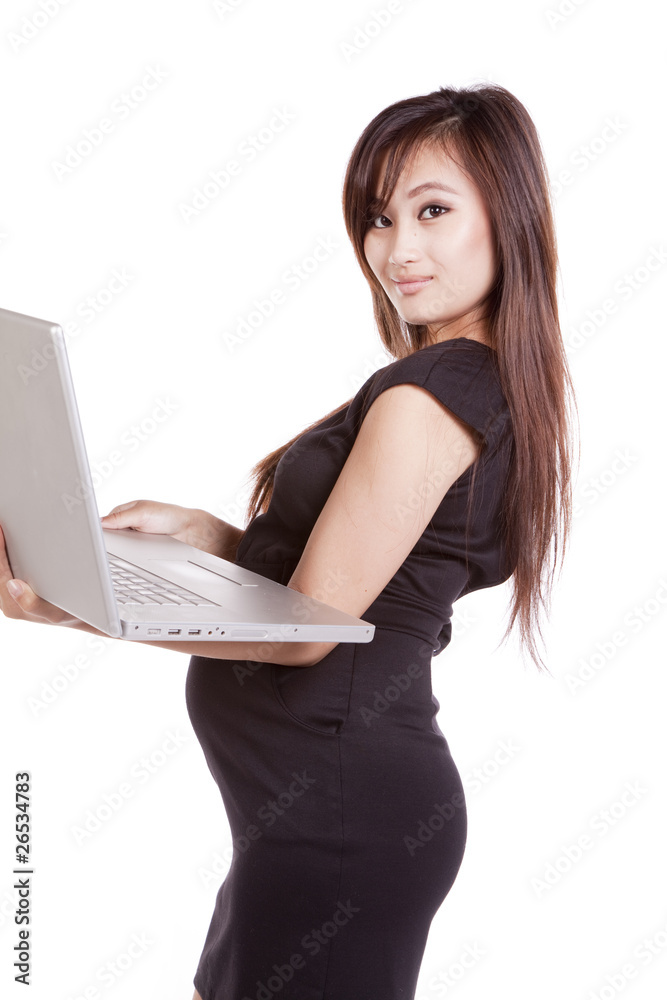 Pregnant business woman laptop happy