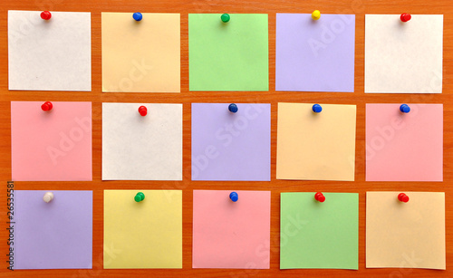 Photography bulletin board with colorful paper notes