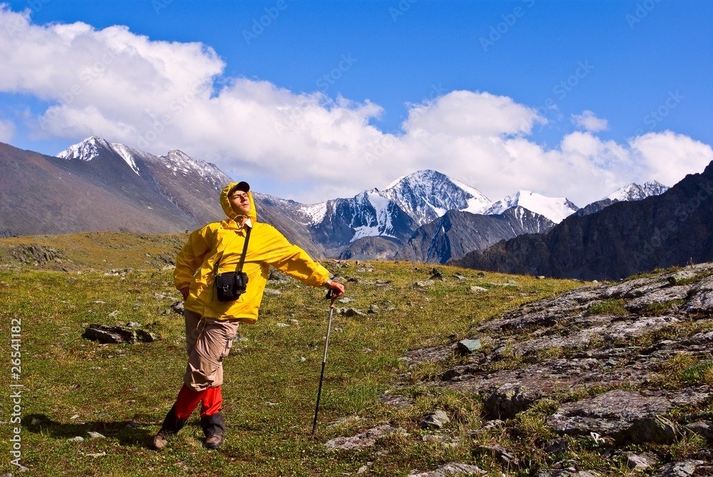 happy man in a mountains