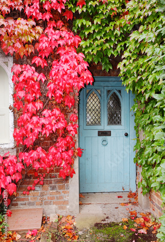 Autumn Colors over English Cottage doorway photo