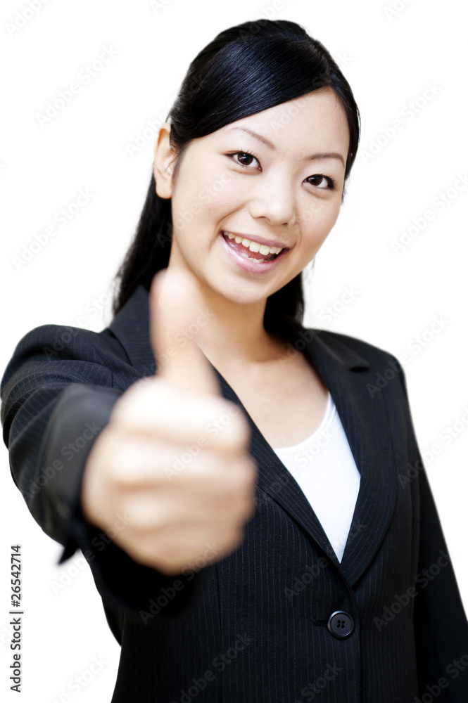 portrait of japanese business woman with showing thumbs up portrait of japanese business woman with showing thumbs up