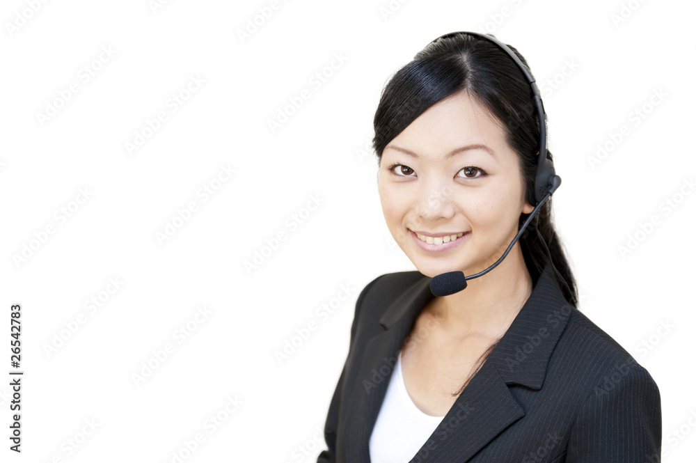 portrait of young female customer service operator portrait of young female customer service operator