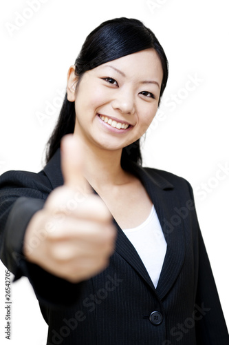 portrait of japanese business woman with showing thumbs up