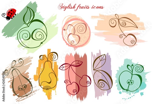 Stylish fruits icons
