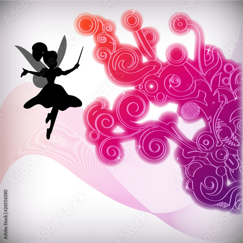 Floral background with little fairy, magic concept