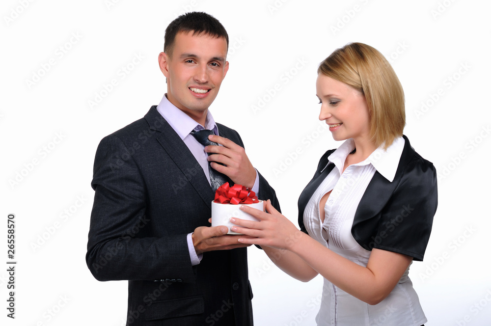 young business man presents his gift young business man presents his gift