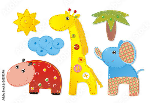 Children Applique "Africa": elephant, hippopotamus and giraffe