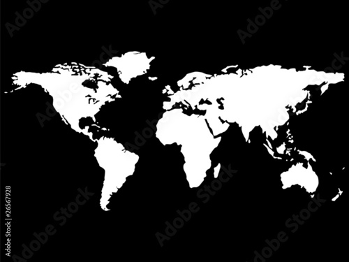 white world map isolated on black background