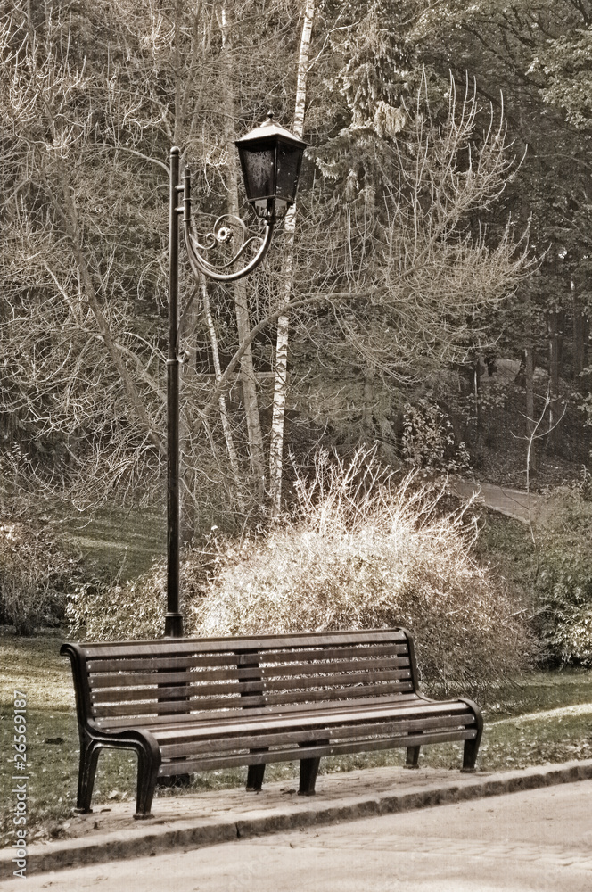 Old sepia photo of the bench