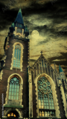Obraz na płótnie Grunge ancient cathedral tower w salonie