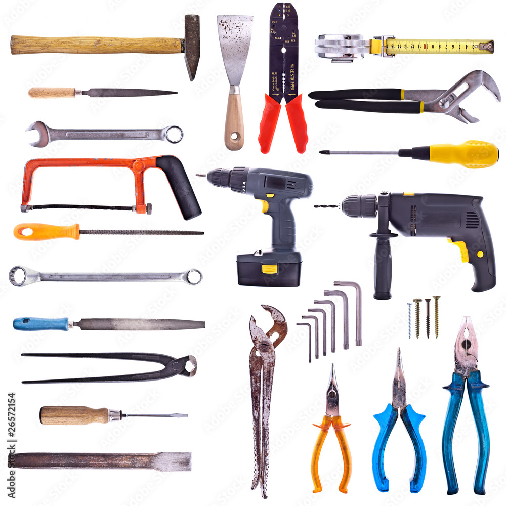 Große Kollektion verschiedener Werkzeuge Stock Photo