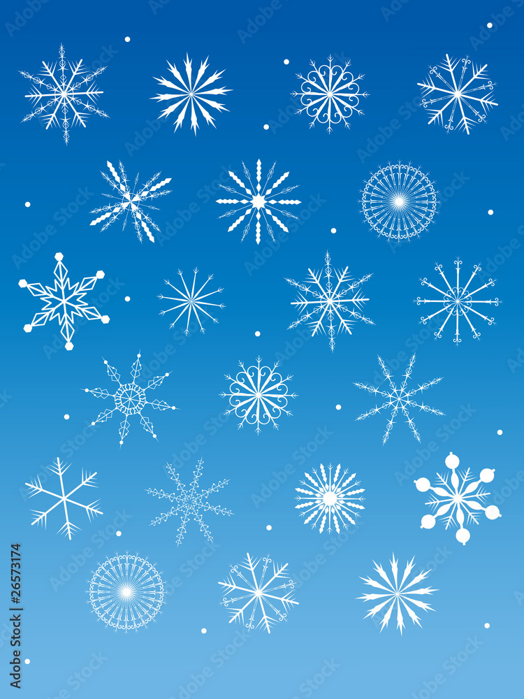 Snowflakes collection on blue background Stock Vector | Adobe Stock