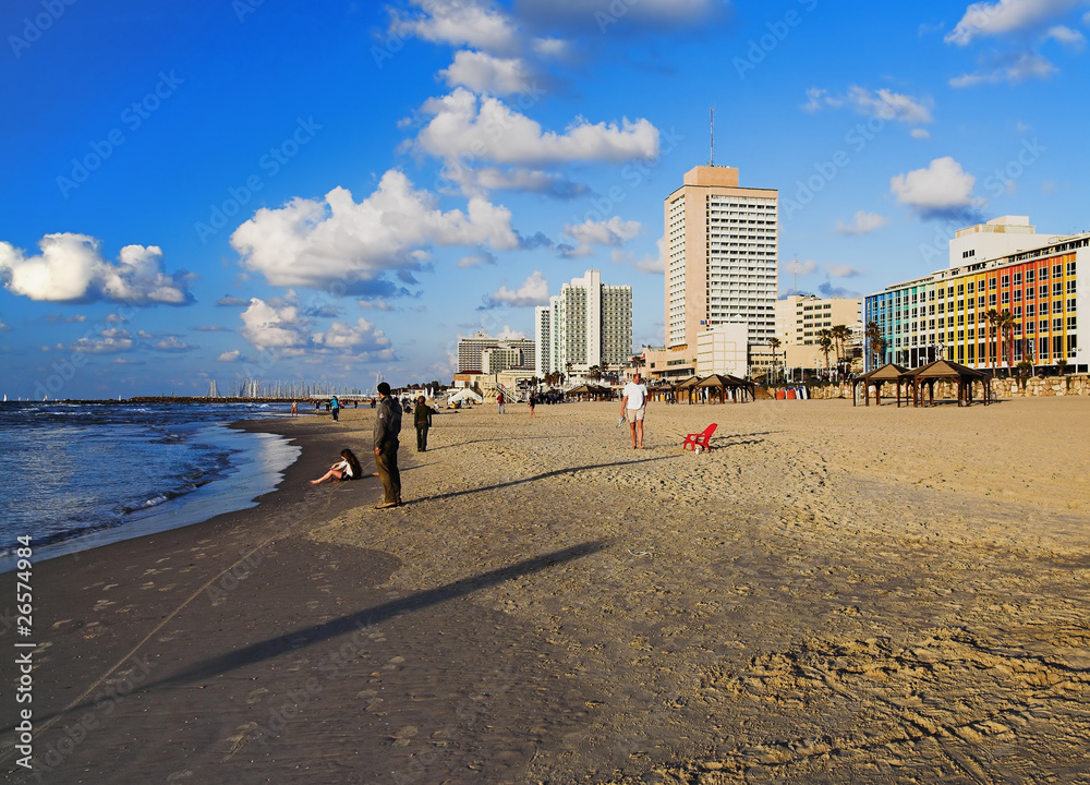 Evening view on the beaches of Tel-Aviv, Israel Evening view on the beaches of Tel-Aviv, Israel