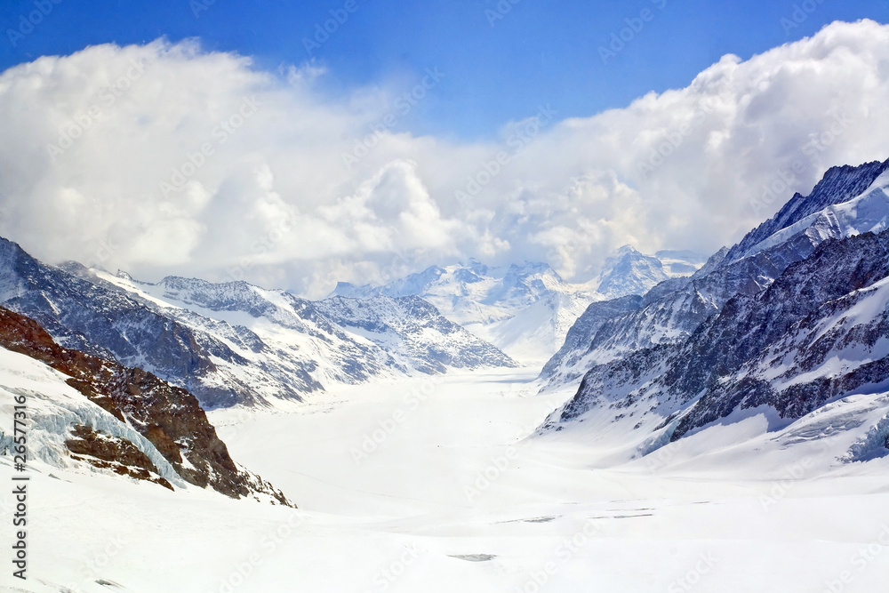 Closeup of Great Aletsch Glacier Jungfrau Switzerland