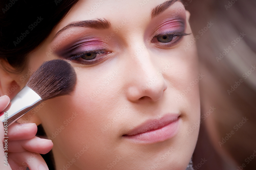 closeup brunette young lady prepared by makeup artist closeup brunette young lady prepared by makeup artist