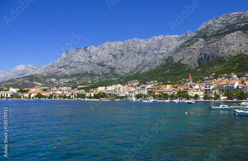 View from the sea to the embankment Makarska, Croatia