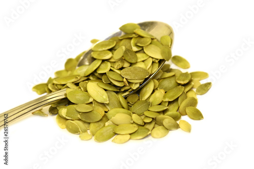 Raw Pumpkin Seeds On Spoon