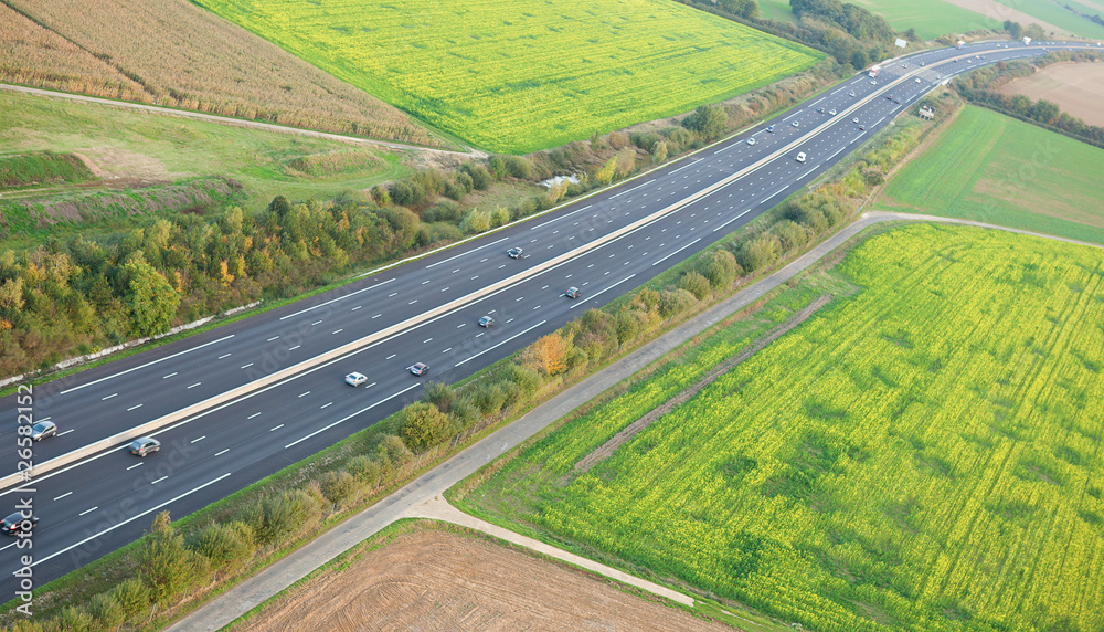Aerial view of the A10 motorway in Ile-de-France, France
