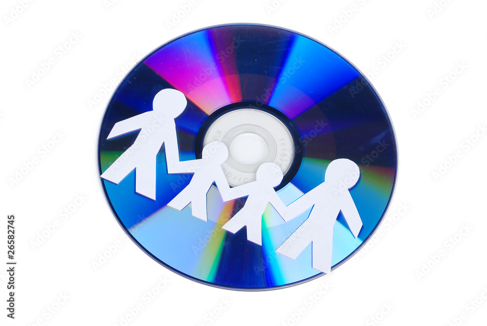 Paper men with DVD on white background Paper men with DVD on white background