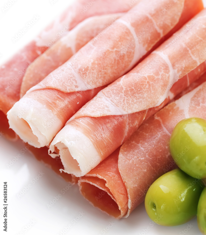 Fresh prosciutto rolls closeup