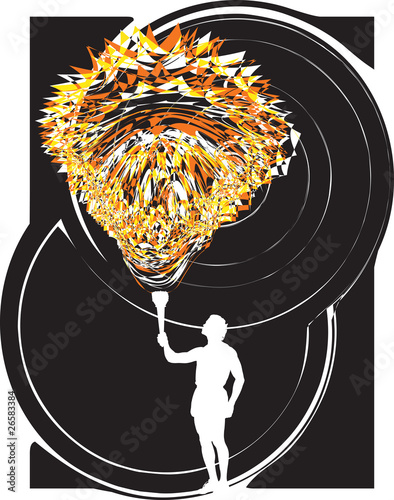 Man holding a torch with abstract flame