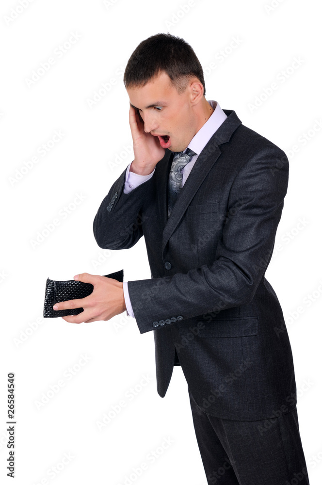 Business man looking at his empty wallet Business man looking at his empty wallet