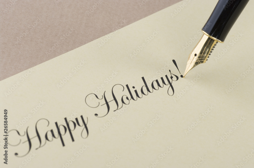 Fototapeta premium Inscription Happy Holidays with gold pen