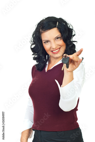 Woman holding new car keys