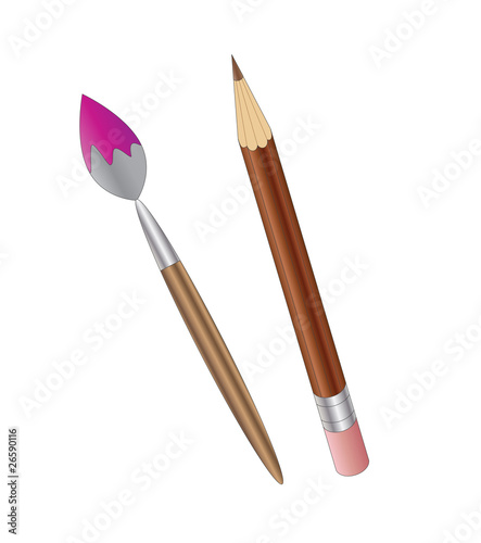 Brush and pencil. Vector illustration © Nataliya Dolotko