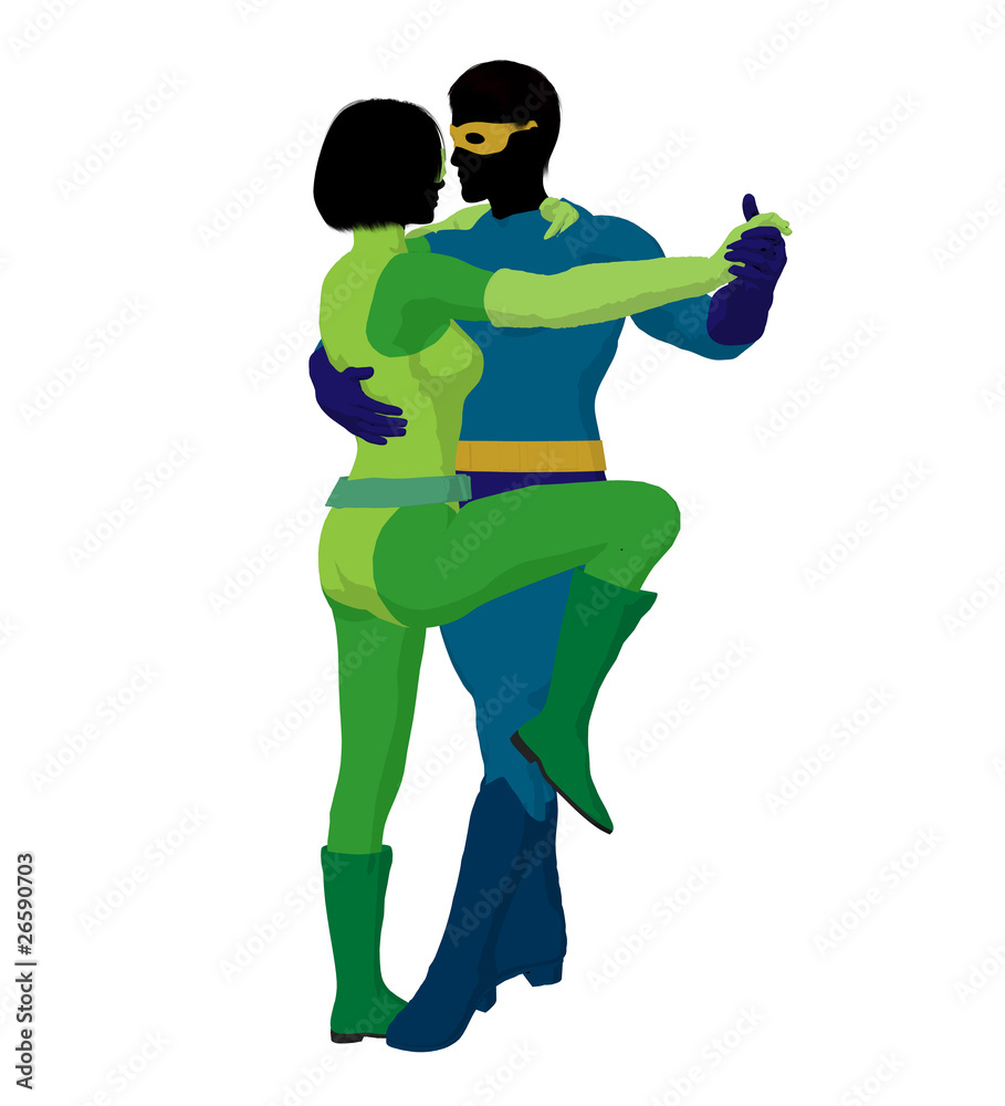 Super Hero Couple Illustration Silhouette Super Hero Couple Illustration Silhouette
