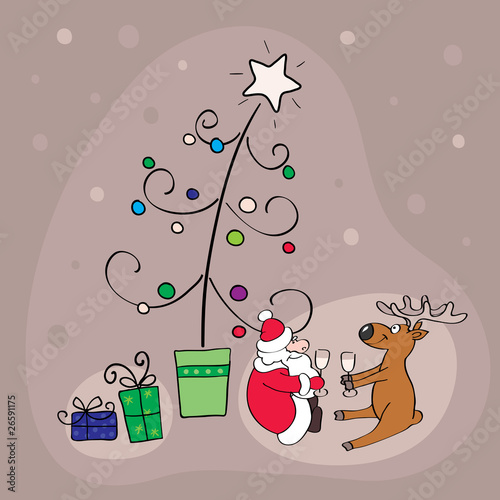 Santa with deer celebrate Christmas