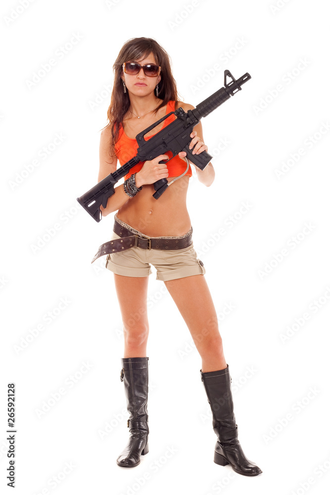 Armed girl posing