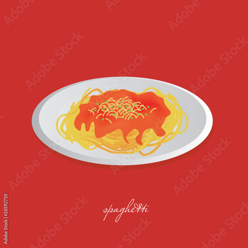 tasty spaghetti with tomato sauce on the white plate