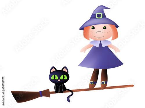 Little witch with her black kitty