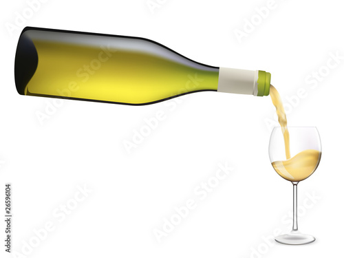 White wine pouring into wine glass. Vector illustration.