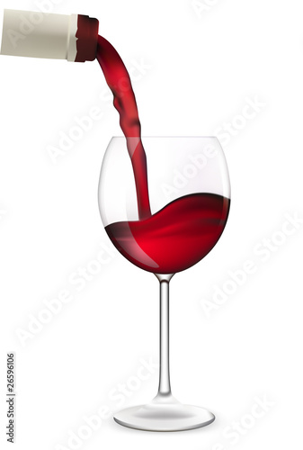 Red wine pouring into wine glass. Vector illustration.