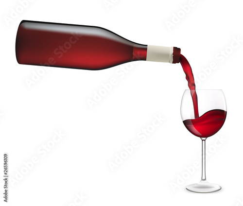 Red wine pouring into wine glass. Vector illustration.