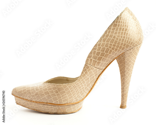 beige high heeled shoe