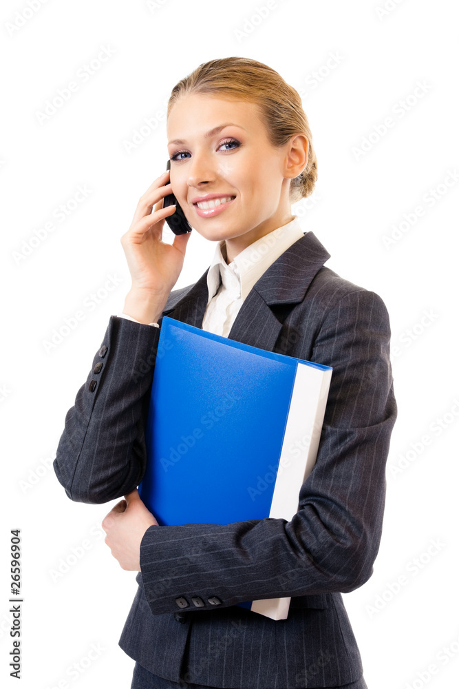 Businesswoman with cell phone, isolated on white Businesswoman with cell phone, isolated on white