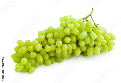 Big bunch of green grapes isolated on white background