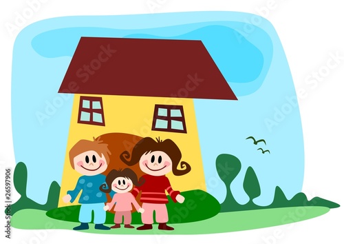 Illustration: Familie vor Haus