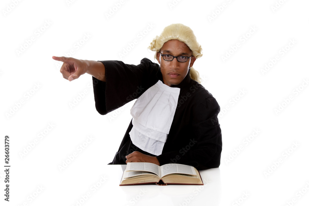 Young African American judge man, pointing
