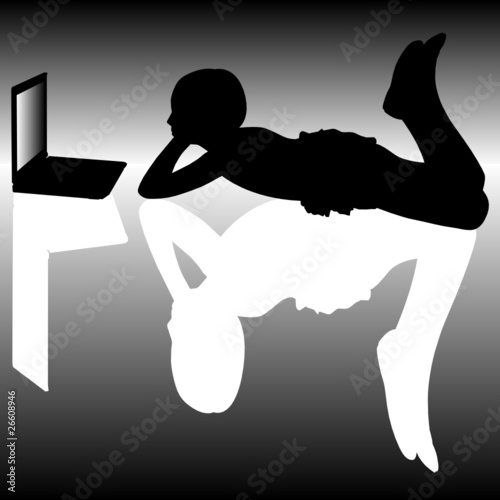 girl lie and watch movies on laptop vector silhouette